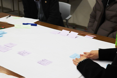 模造紙に付箋を貼る様子