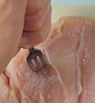 フォークで鶏肉を刺している写真