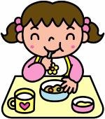 給食を食べる子供のイラスト