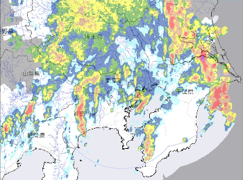 地図上に降雨状況を色分けして表示した画像