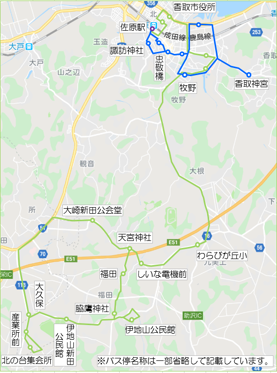 香取市循環バスルート図