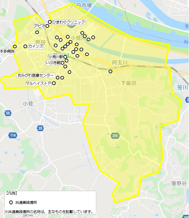 香取市デマンド交通運行範囲の地図画像