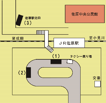 佐原駅周辺と佐原中央公民館の位置