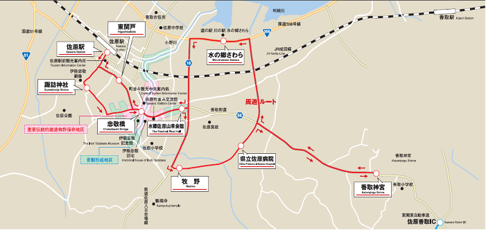 佐原循環バス（周遊ルート）ルート図