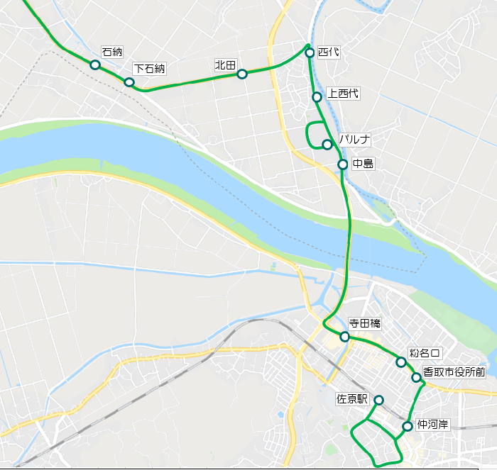 桜東バス佐原線ルート図
